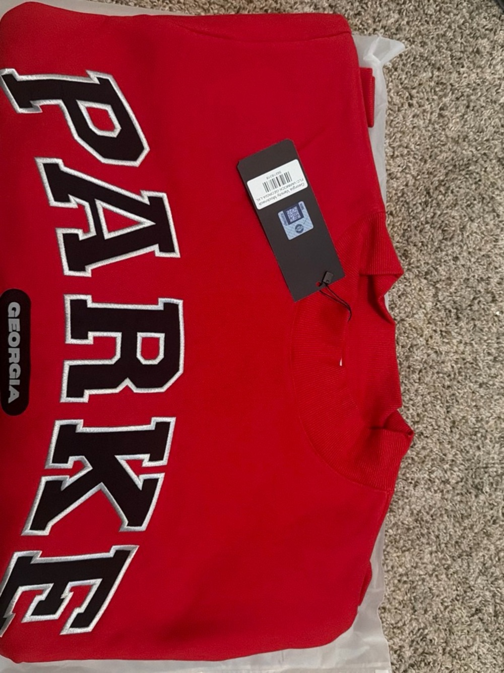 Red Crewneck Sweatshirt with PARK E Graphic